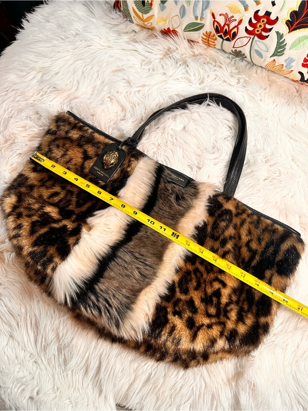 Kurt Geiger • Leopard Print Faux Fur and Leather Poppy Tote Caryall - Picture 6 of 16
